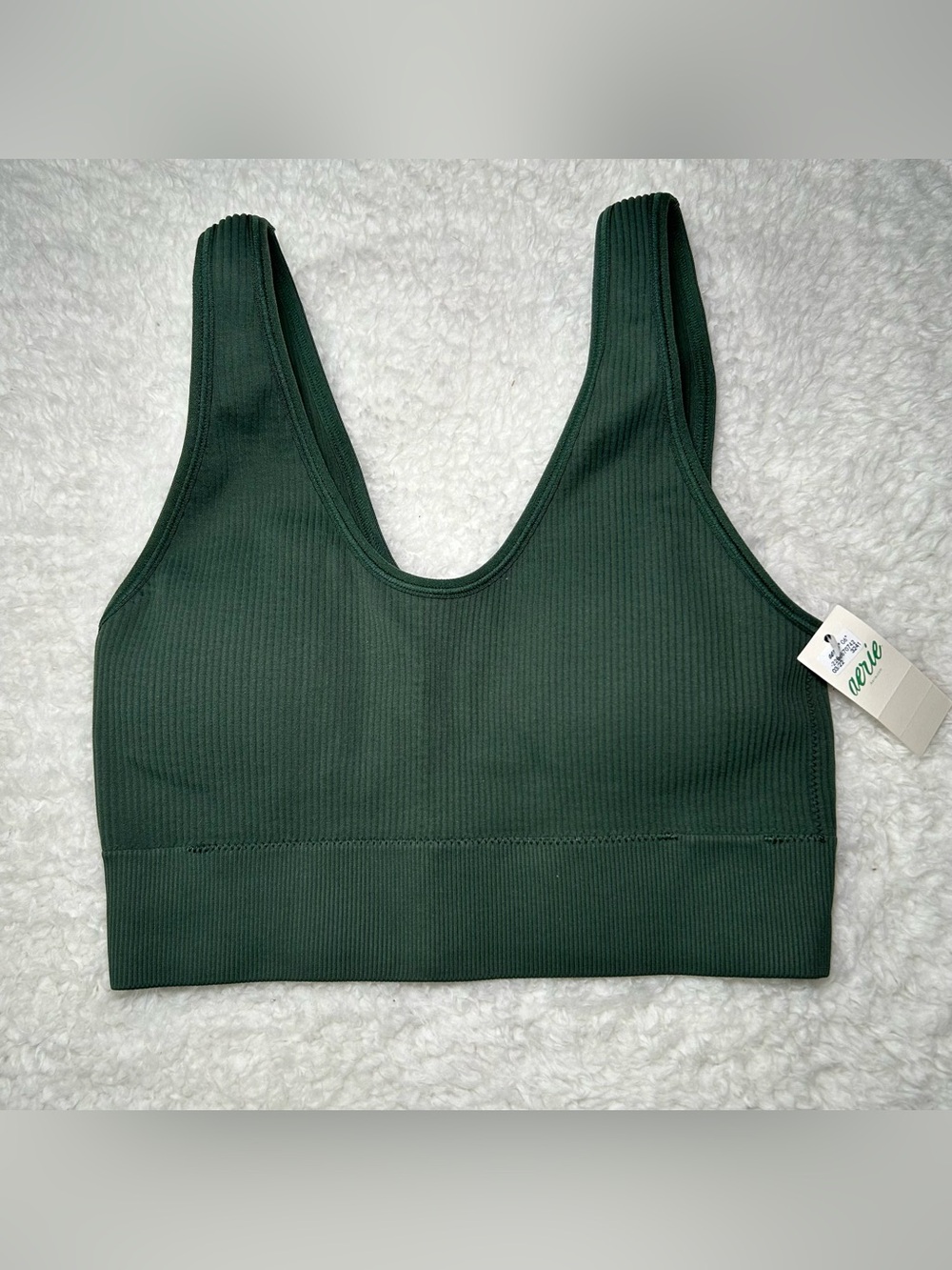 Aerie Dark Green Ribbed Seamless Bralette Small New